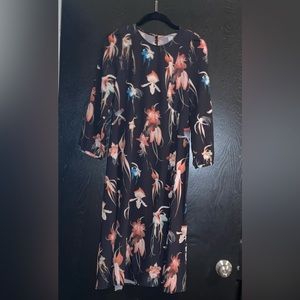 H&M- WOMENS MIDI DRESS- SIZE 10- BLACK & FLORAL PRINT